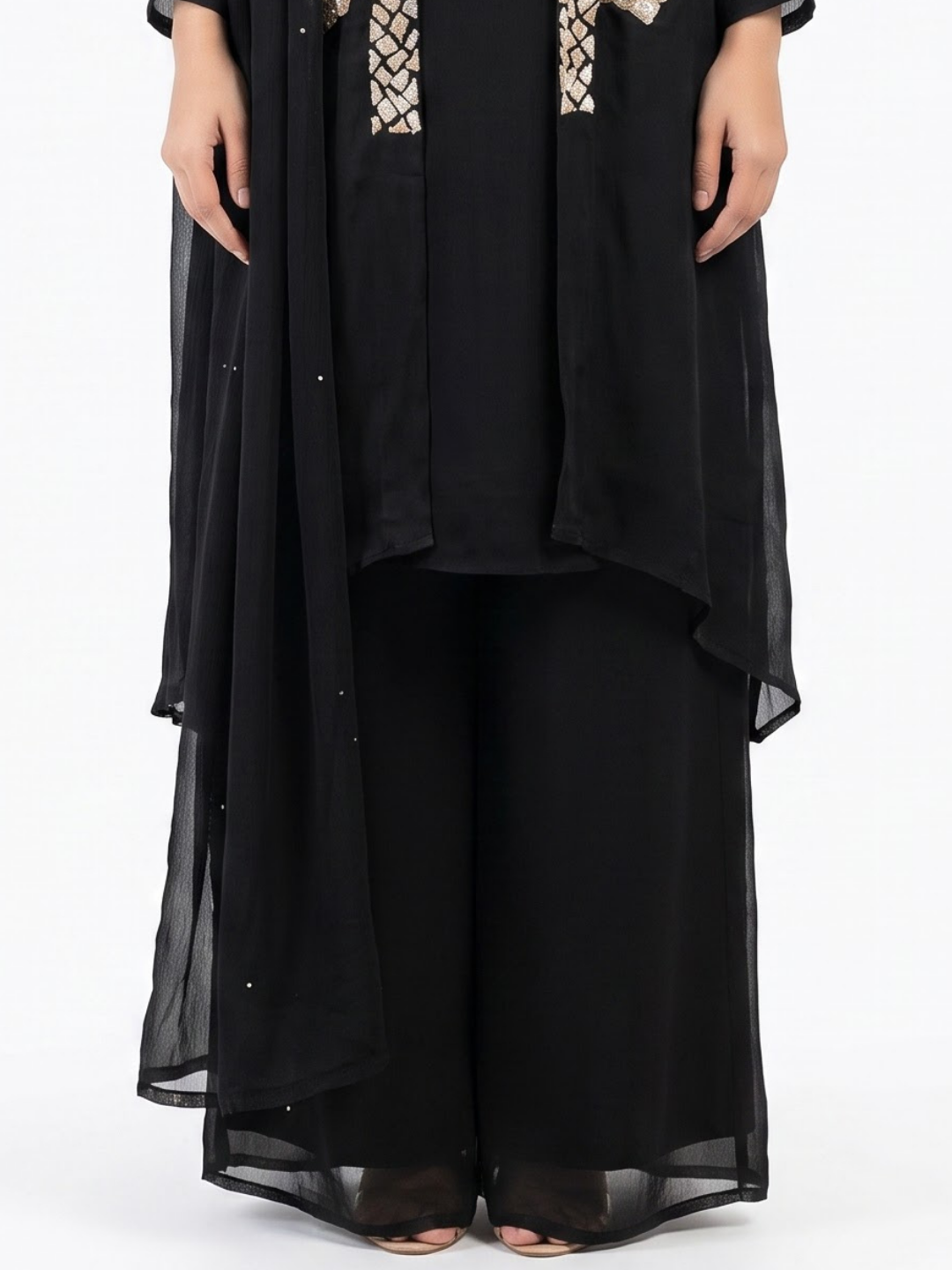 Black Chinon Indo Western with Cutdana and Sequins Embroidery 4