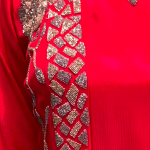 Red Chinon Indo Western with Cutdana and Sequins Embroidery 3