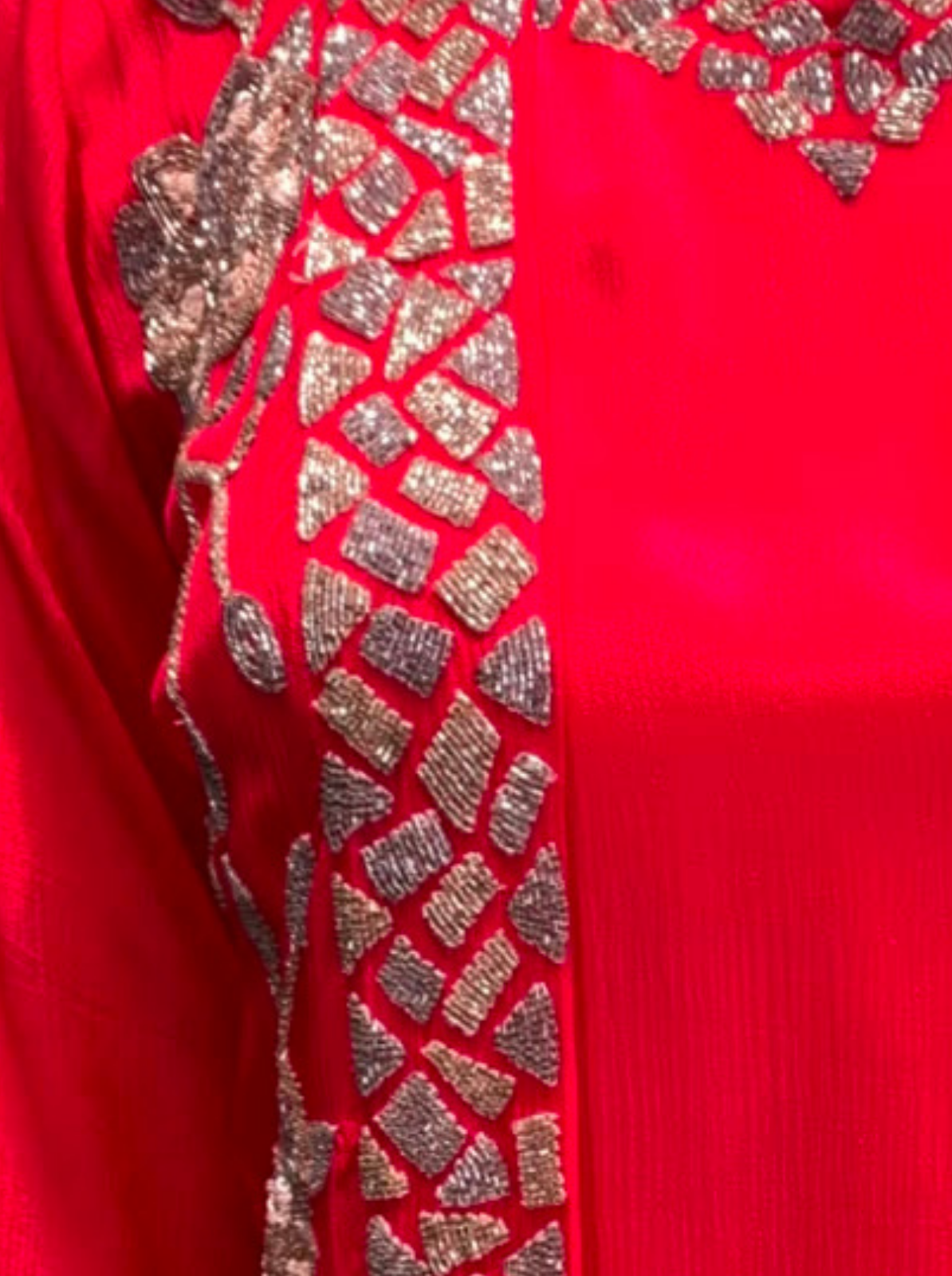 Red Chinon Indo Western with Cutdana and Sequins Embroidery 3