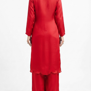 Red Chinon Indo Western with Cutdana and Sequins Embroidery 5