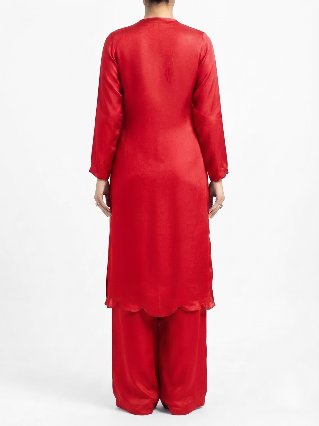 Red Chinon Indo Western with Cutdana and Sequins Embroidery 5