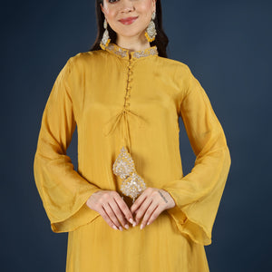 Yellow Organza Indo Western with Cutdana & Sequins Work