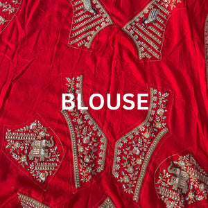Red Georgette Unstitched Saree Embellished With Zarkan, Sequins, Thread & Cutdana work