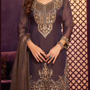 Navy Blue Tissue Suit, Farshi Salwar And Dupatta with Cutdana, Sequins and Zari Work