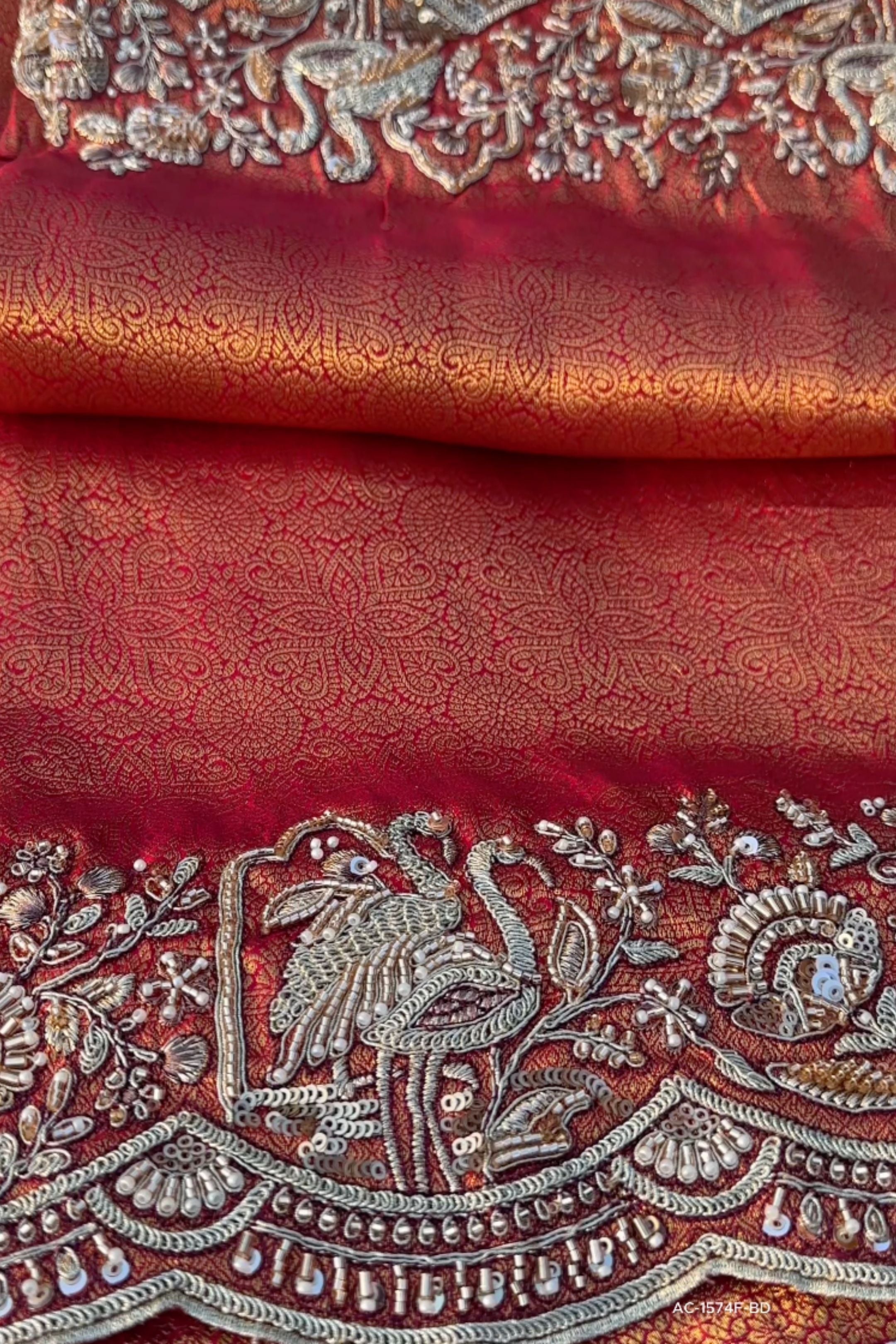 Rani Brocade Unstitched Saree Embellished With Zari, Moti & Cutdana Work