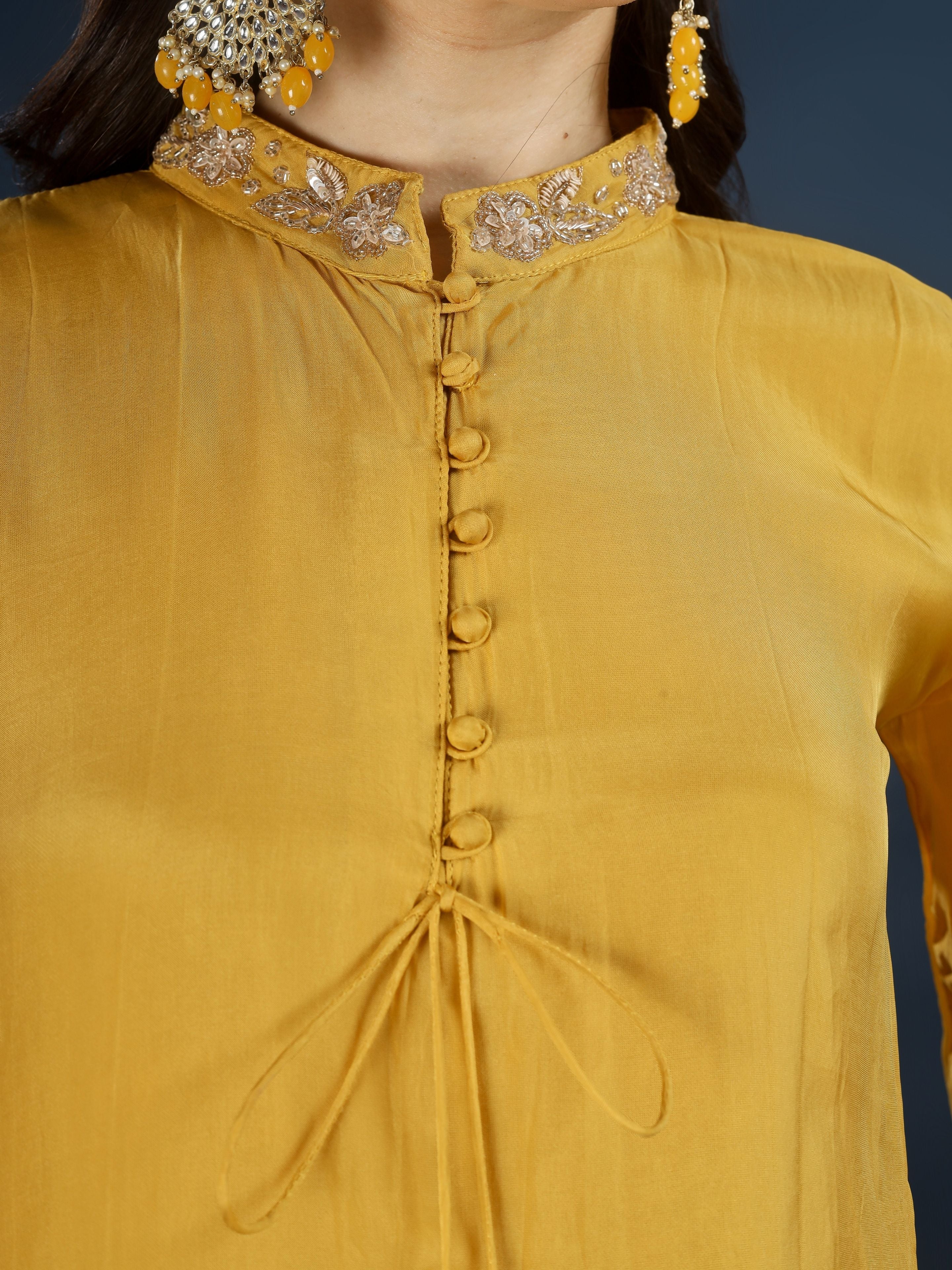 Yellow Organza Indo Western with Cutdana & Sequins Work