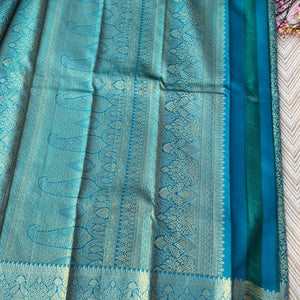 Green Banarasi Kanjivaram Unstitched Saree Embellished With Zari Work