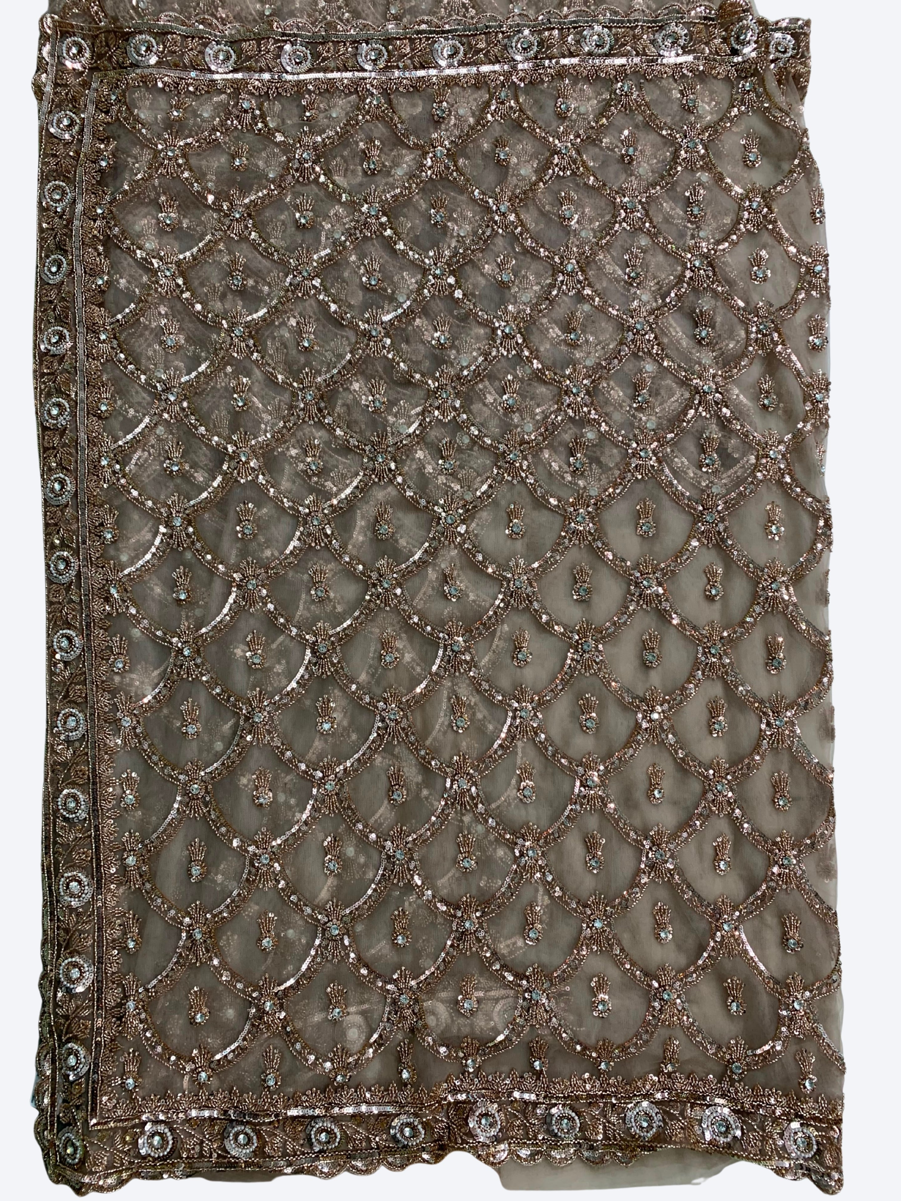 Net Saree Embellished With Cutdana, Sequins & Pearl Work