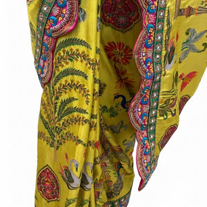Yellow Silk Banarasi Saree Embellished With Mirror, Zarkan, Thread & Zari Work