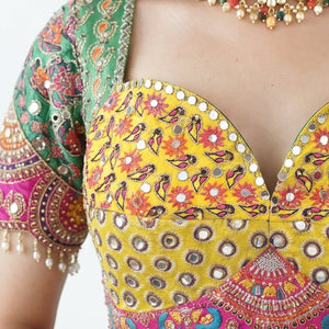 Yellow Silk Banarasi Saree Embellished With Mirror, Zarkan, Thread & Zari Work