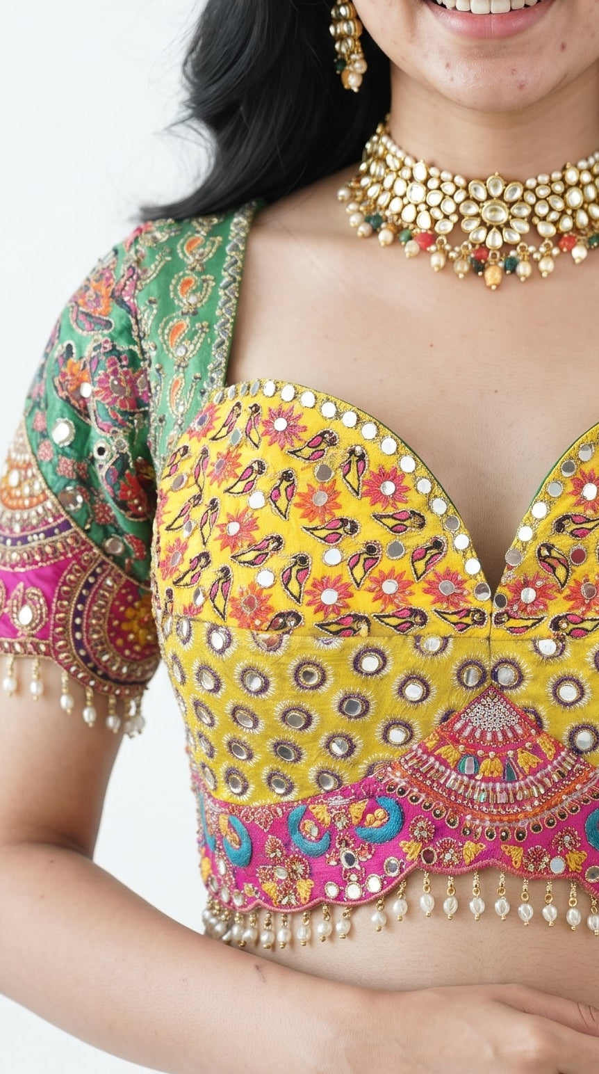 Yellow Silk Banarasi Saree Embellished With Mirror, Zarkan, Thread & Zari Work