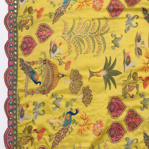 Yellow Silk Banarasi Saree Embellished With Mirror, Zarkan, Thread & Zari Work