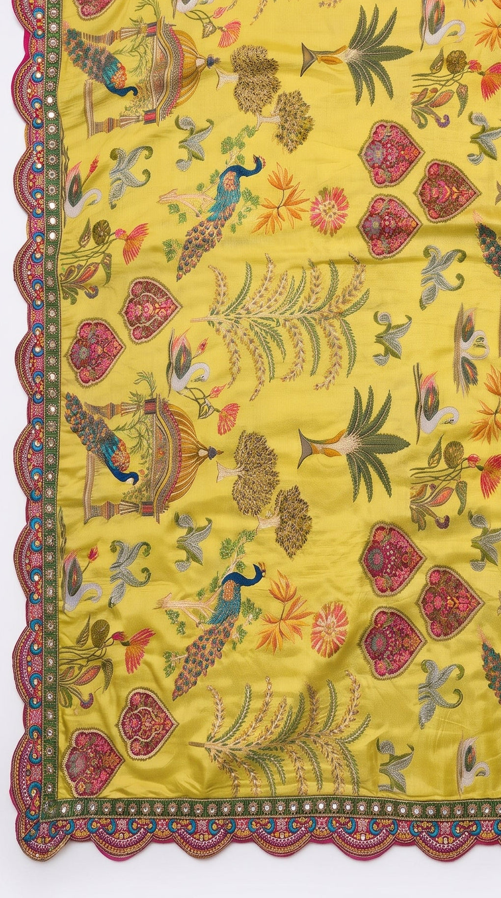Yellow Silk Banarasi Saree Embellished With Mirror, Zarkan, Thread & Zari Work