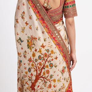Beige Banarasi Silk Saree Embellished With Cut Dana, Zari,  Sequins & Moti Work