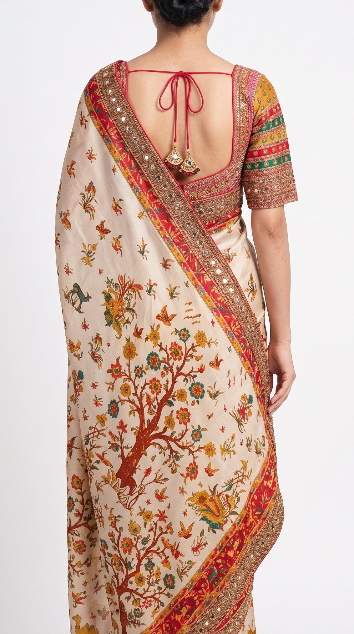 Beige Banarasi Silk Saree Embellished With Cut Dana, Zari,  Sequins & Moti Work