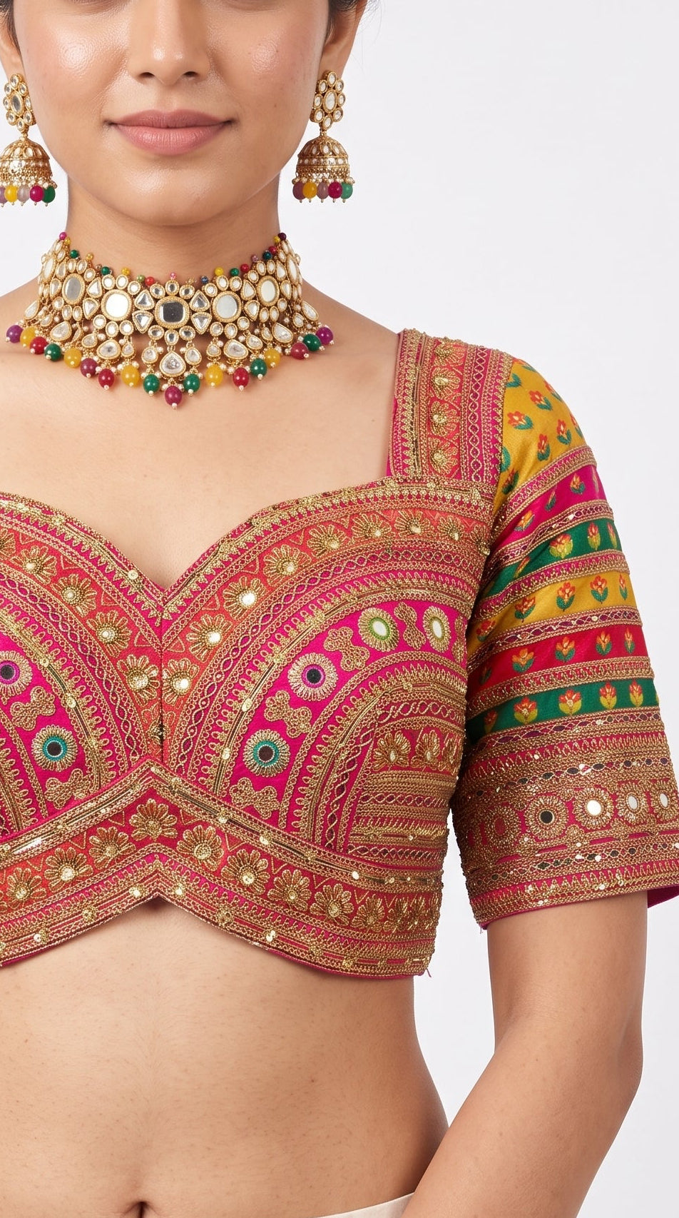 Beige Banarasi Silk Saree Embellished With Cut Dana, Zari,  Sequins & Moti Work