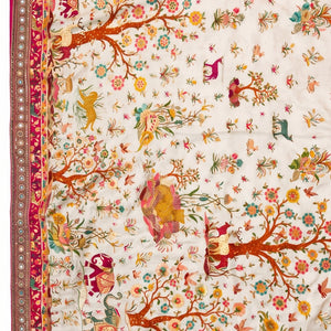 Beige Banarasi Silk Saree Embellished With Cut Dana, Zari,  Sequins & Moti Work