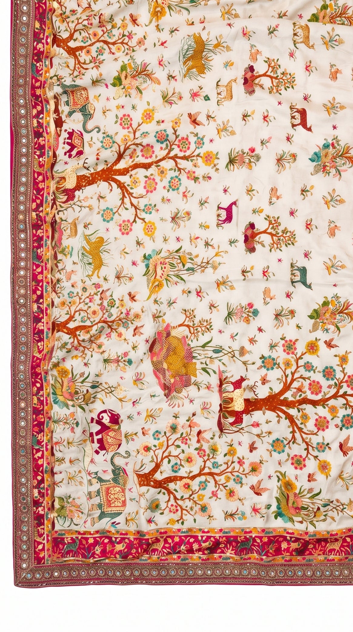 Beige Banarasi Silk Saree Embellished With Cut Dana, Zari,  Sequins & Moti Work