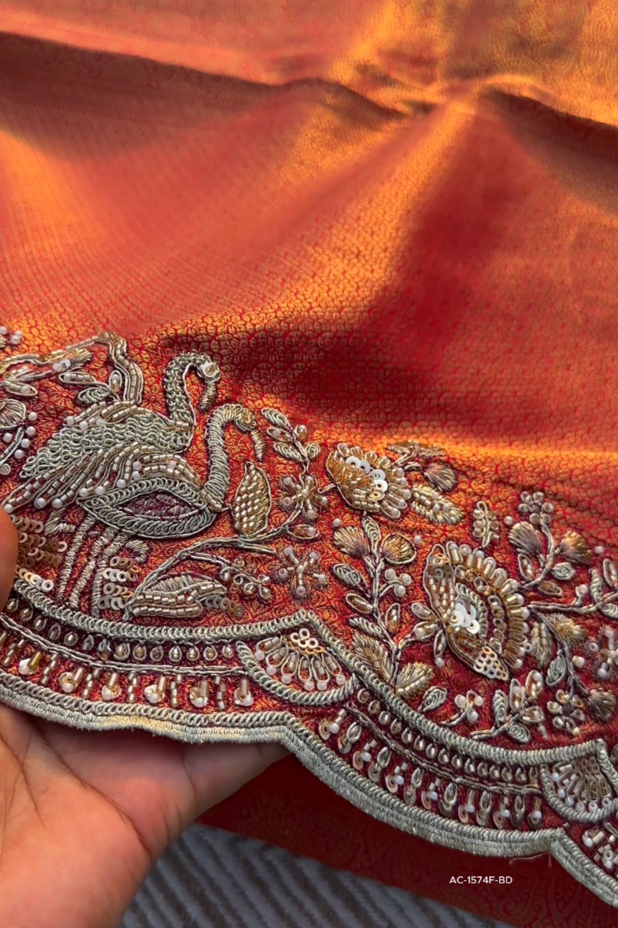 Rani Brocade Unstitched Saree Embellished With Zari, Moti & Cutdana Work