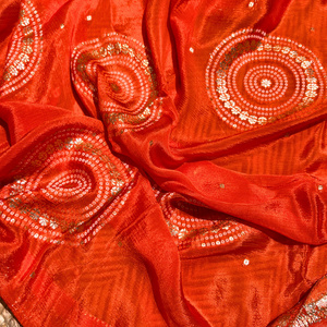 Orange Silk Unstitched Suit with Hand Work Embroidery 1