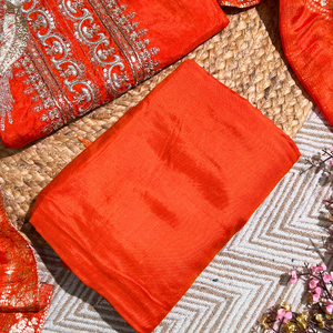 Orange Silk Unstitched Suit with Hand Work Embroidery 2