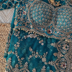 Turquoise Net Saree Embellished With Cut Dana, Sequins & Moti Work