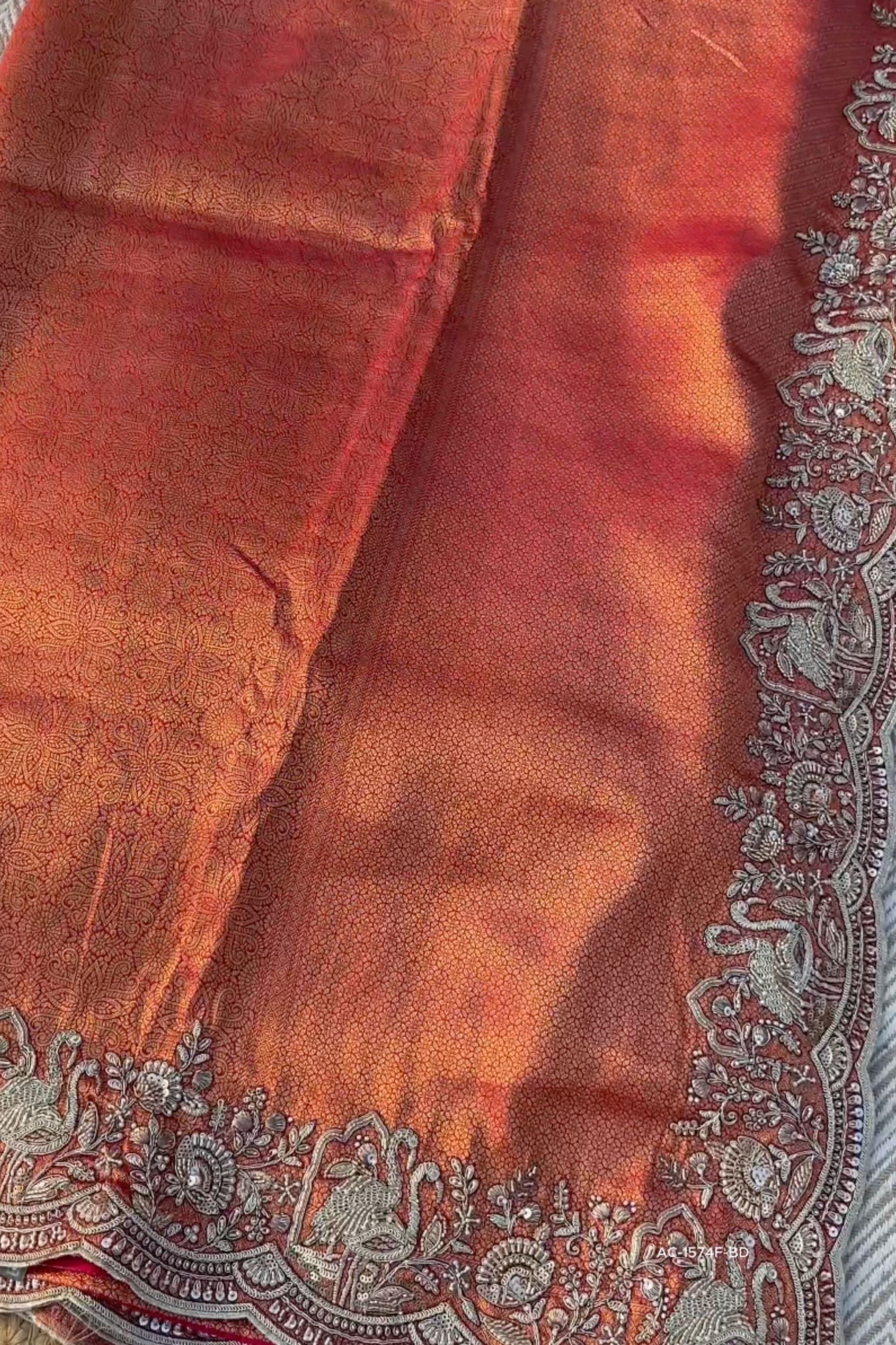 Rani Brocade Unstitched Saree Embellished With Zari, Moti & Cutdana Work