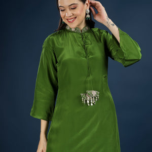 Green Crepe Indo Western with Cutdana & Sequins Work