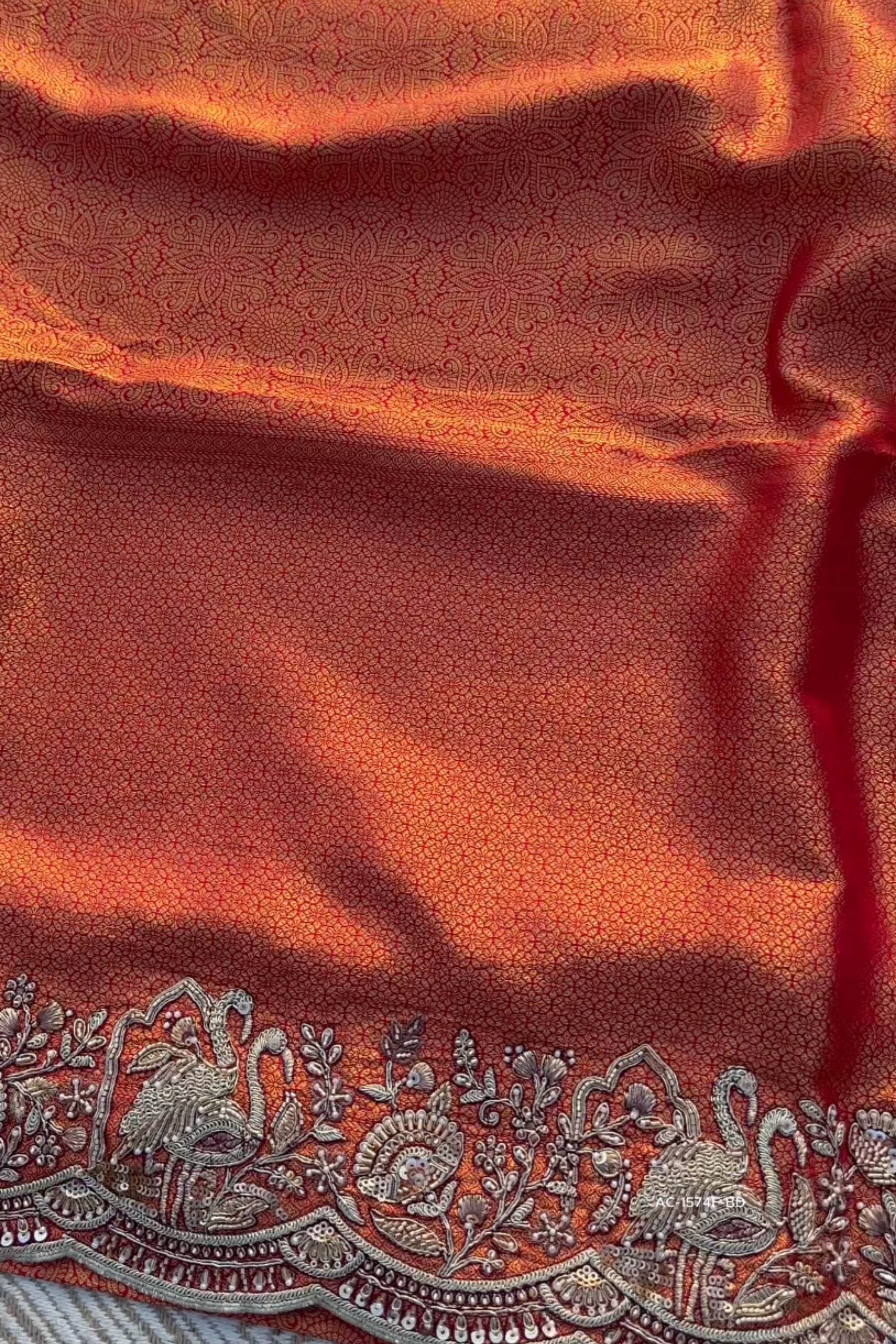Rani Brocade Unstitched Saree Embellished With Zari, Moti & Cutdana Work