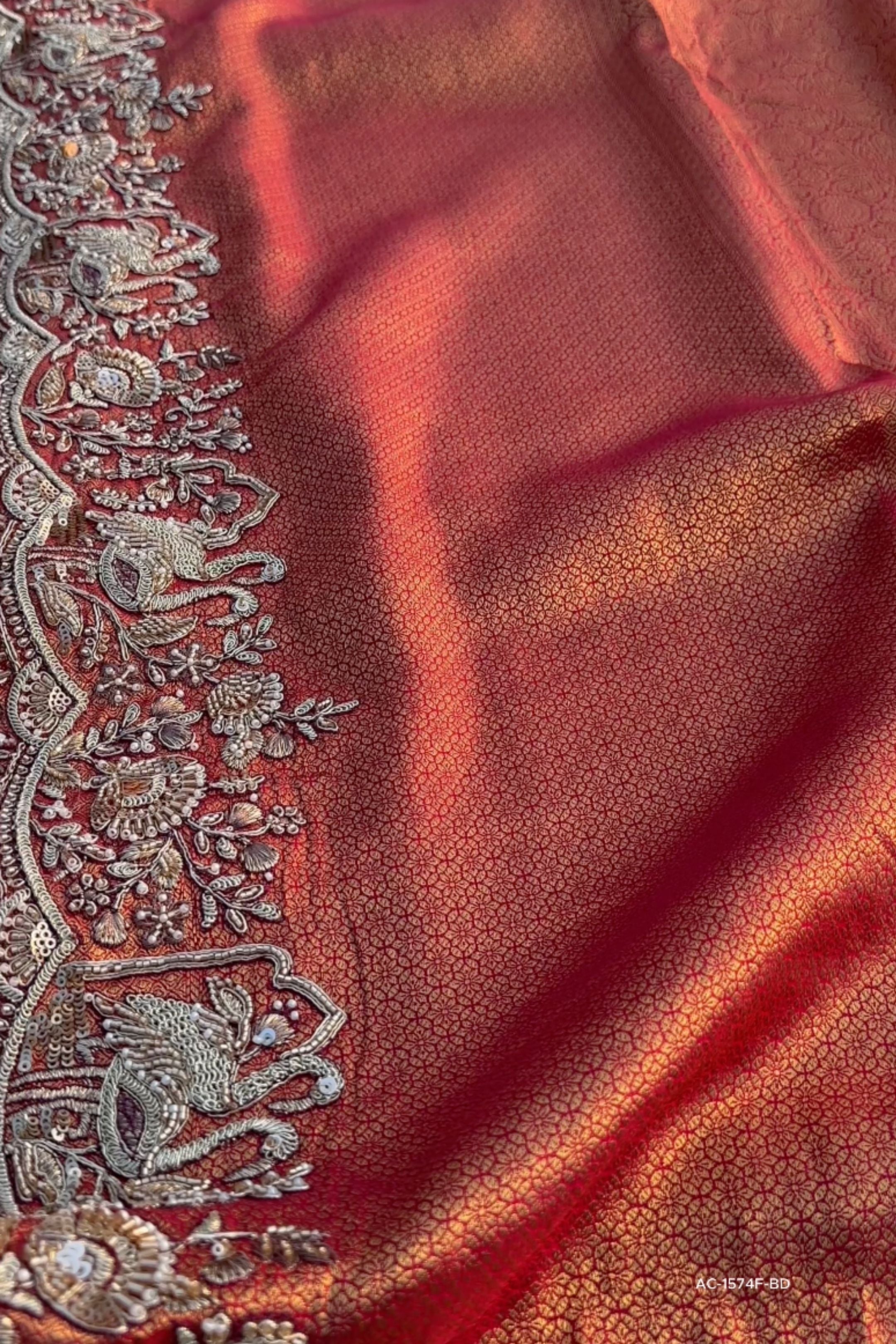 Rani Brocade Unstitched Saree Embellished With Zari, Moti & Cutdana Work
