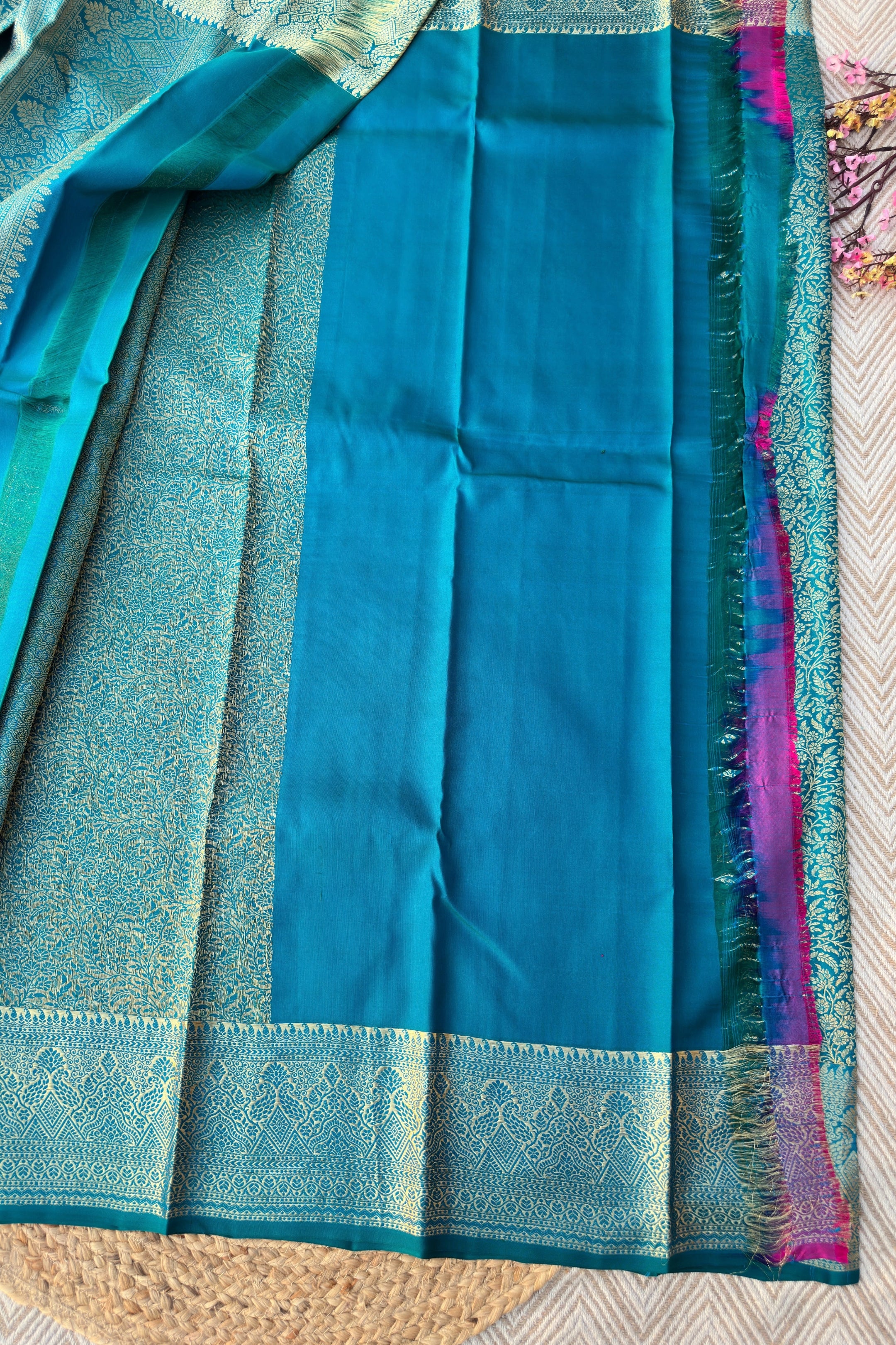 Green Banarasi Kanjivaram Unstitched Saree Embellished With Zari Work