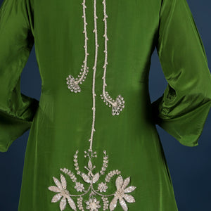 Green Crepe Indo Western with Cutdana & Sequins Work