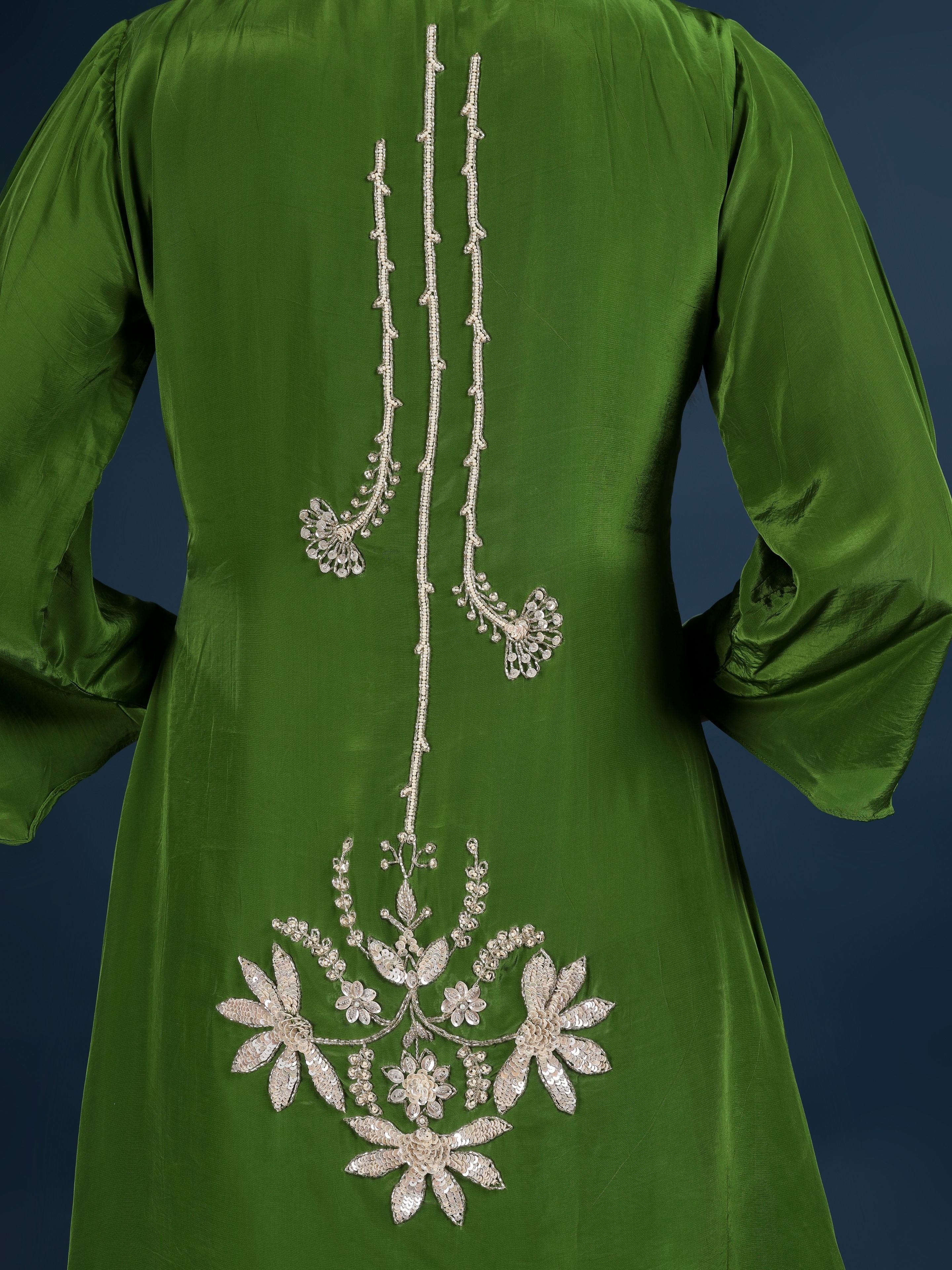 Green Crepe Indo Western with Cutdana & Sequins Work