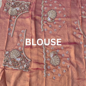 Fawn Tissue Unstitched Saree Embellished With Moti, Sequins, Zari & Cutdana Work