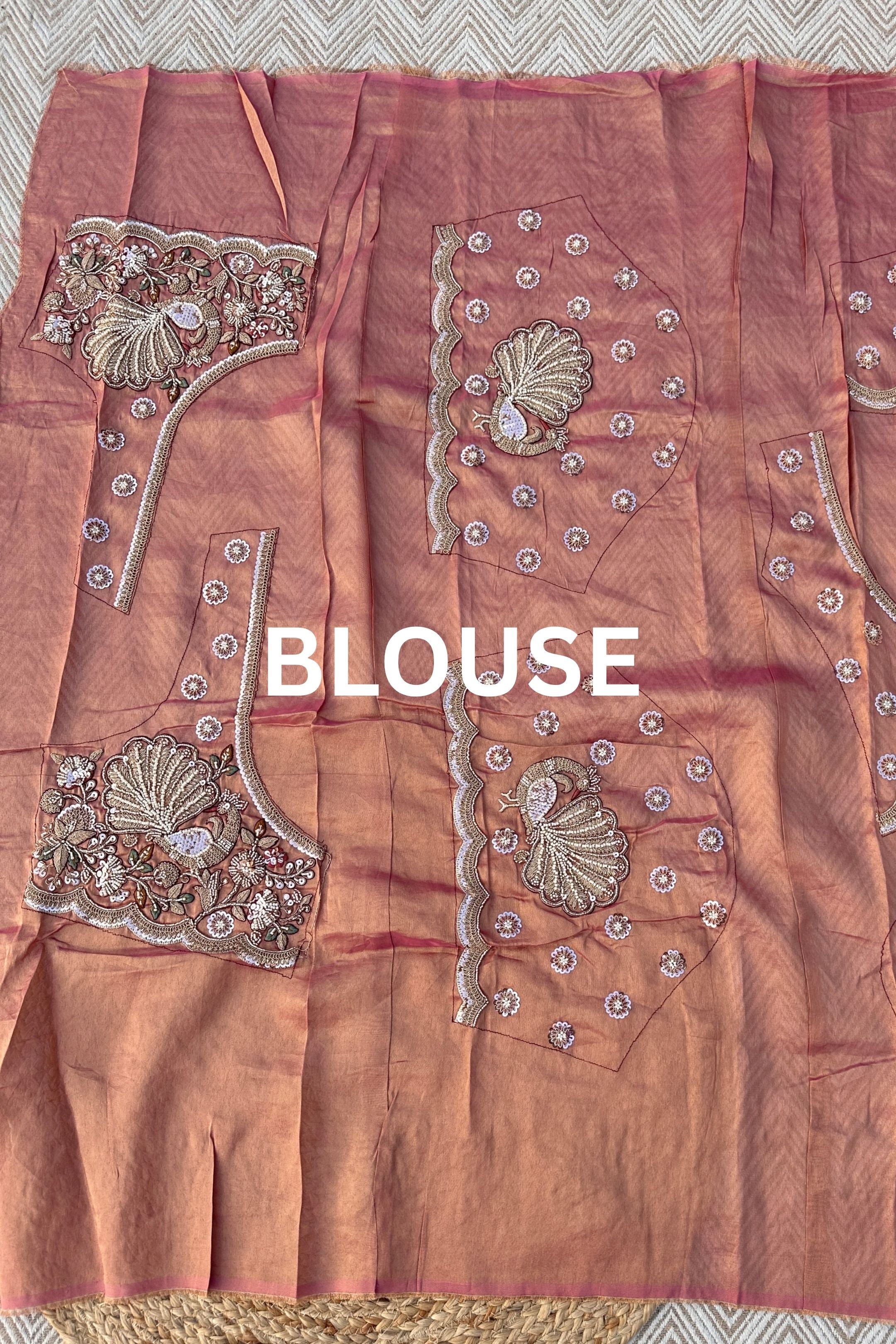 Fawn Tissue Unstitched Saree Embellished With Moti, Sequins, Zari & Cutdana Work