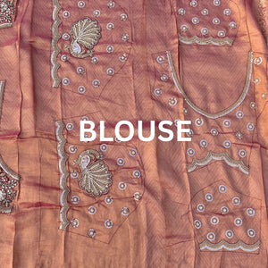 Fawn Tissue Unstitched Saree Embellished With Moti, Sequins, Zari & Cutdana Work