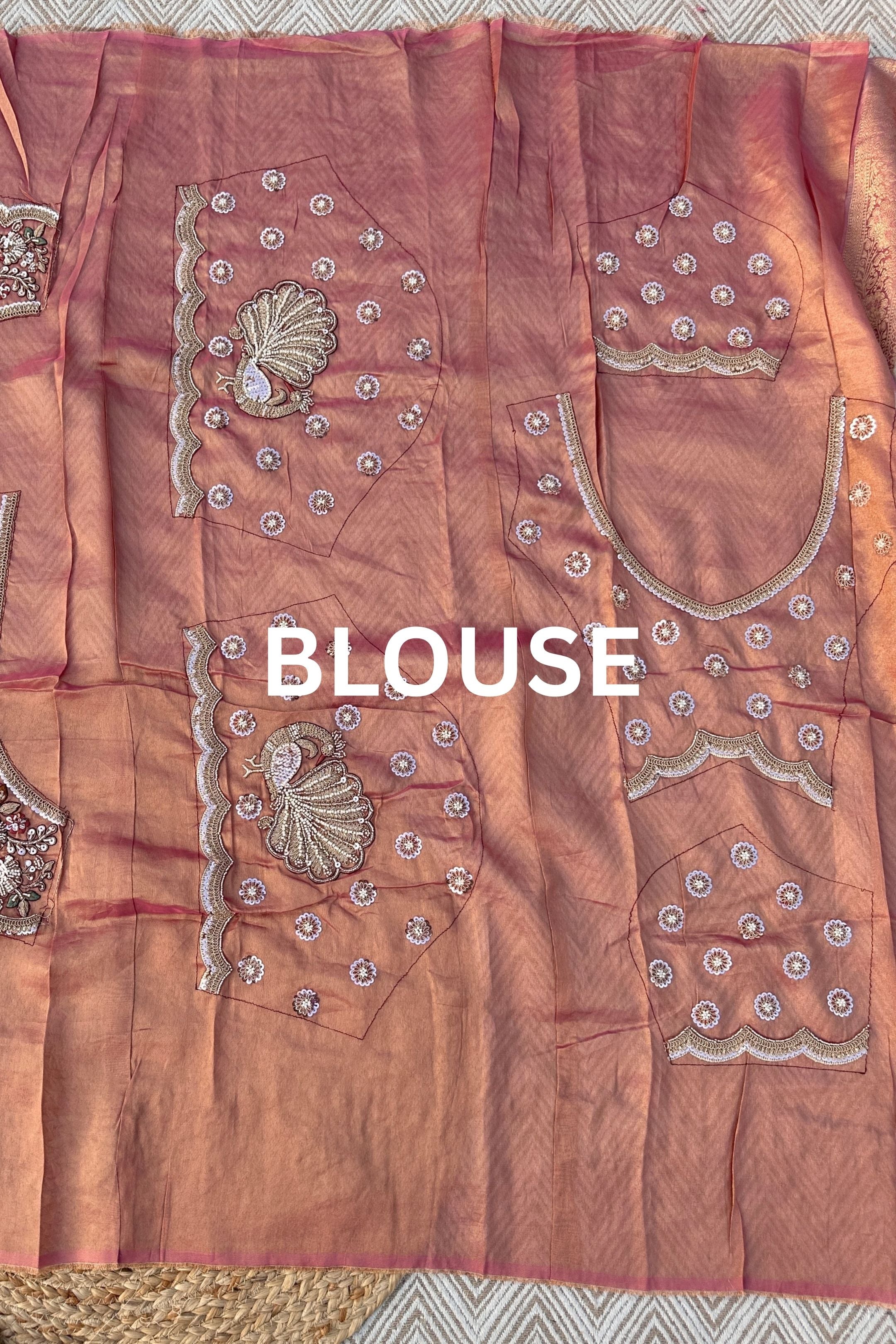 Fawn Tissue Unstitched Saree Embellished With Moti, Sequins, Zari & Cutdana Work