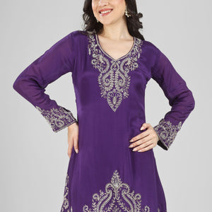 Purple Chinon Dhoti Suit Set with Cutdana, Sequins, Pearl and Dabka Embroidery