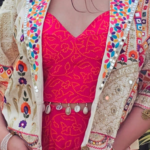 Rani Crepe 3 Piece Indowestern with Thread, Mirror, Zari, Moti and Dabka Work