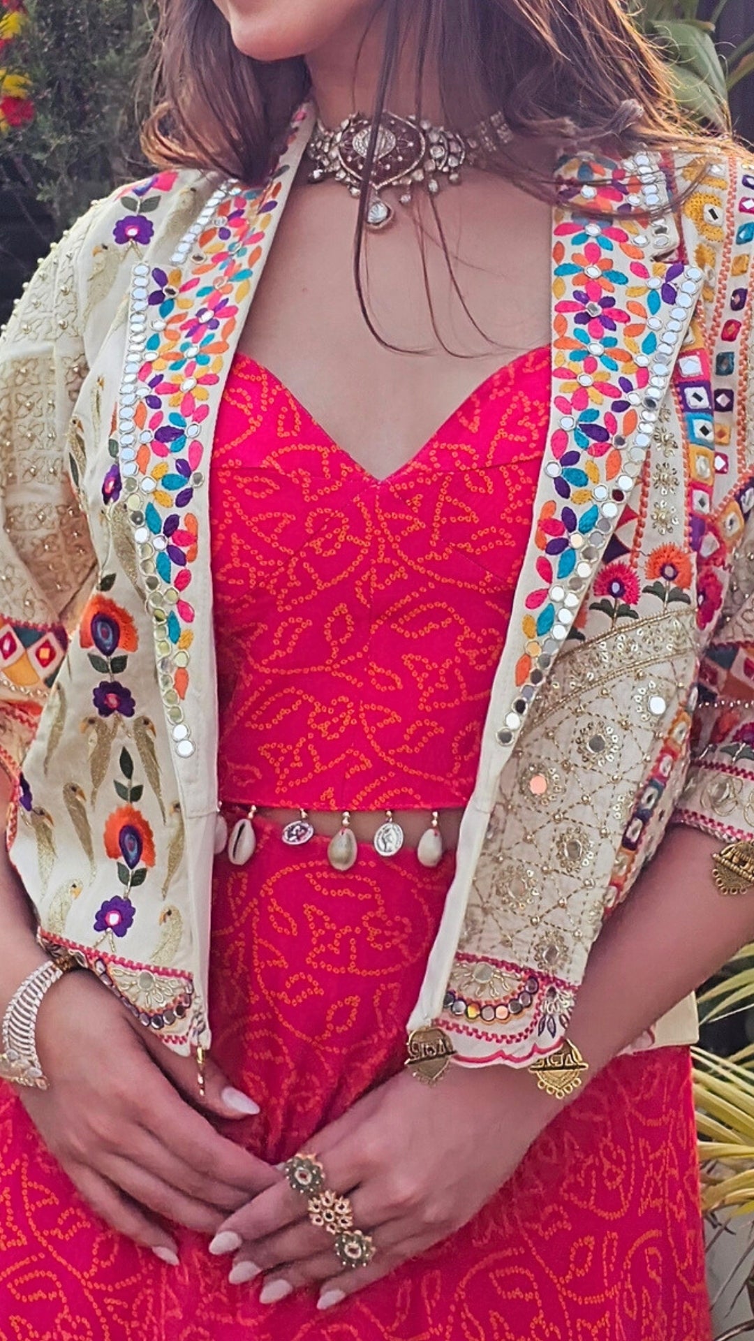 Rani Crepe 3 Piece Indowestern with Thread, Mirror, Zari, Moti and Dabka Work