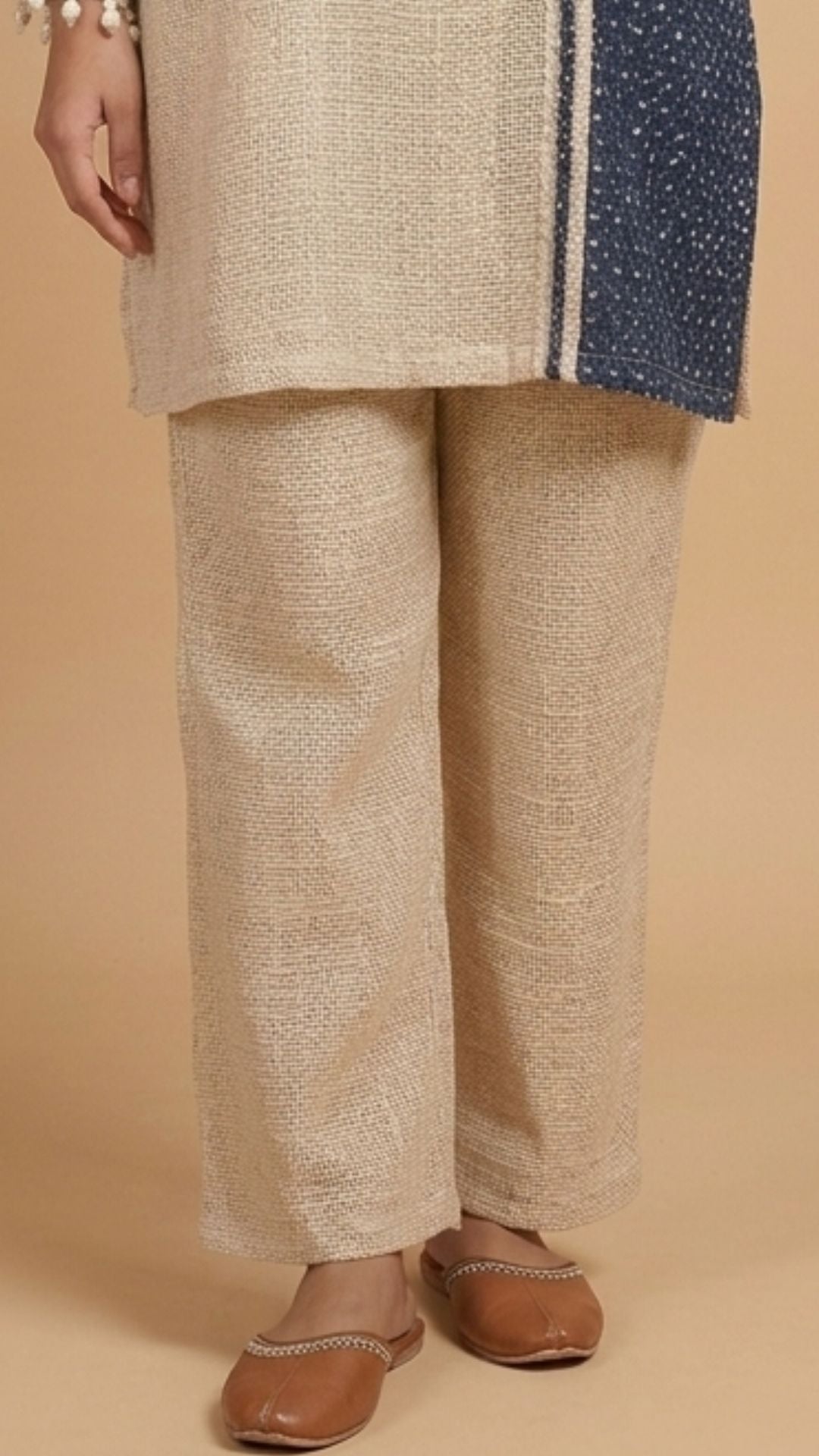 Blue and Beige Jute Coord Set with Sequins Work