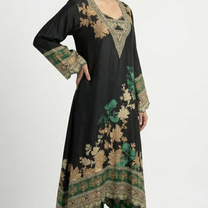 Black Crepe Coord Set with Digital Print & Mirror
