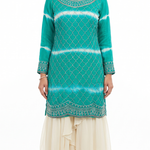 Green Chinon Fabric Cutdana work Sequins