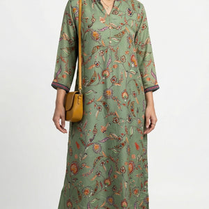 Green Crepe Coord Set with Sequins, Dabka, Moti & Digital Print Detailing