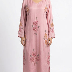 Pink Chinon Suit with Sequins, Hand Print, Cutdana & Stone Detailing