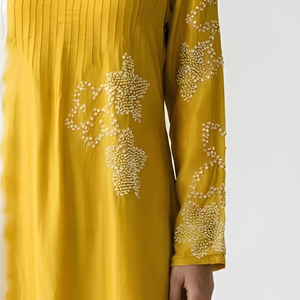 Yellow Cotton Silk Coord Set with Sequin and Moti Work