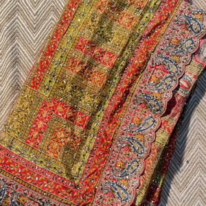Beautiful Multicolour Tissue Saree Embellished With Kundan, Sequins & Cut Dana Work