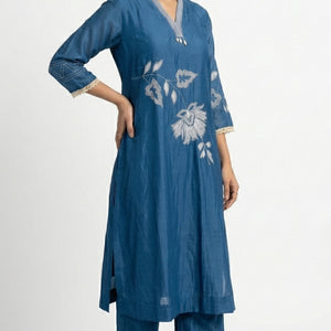 Blue Mul Cotton Suit with Thread Work Detailing