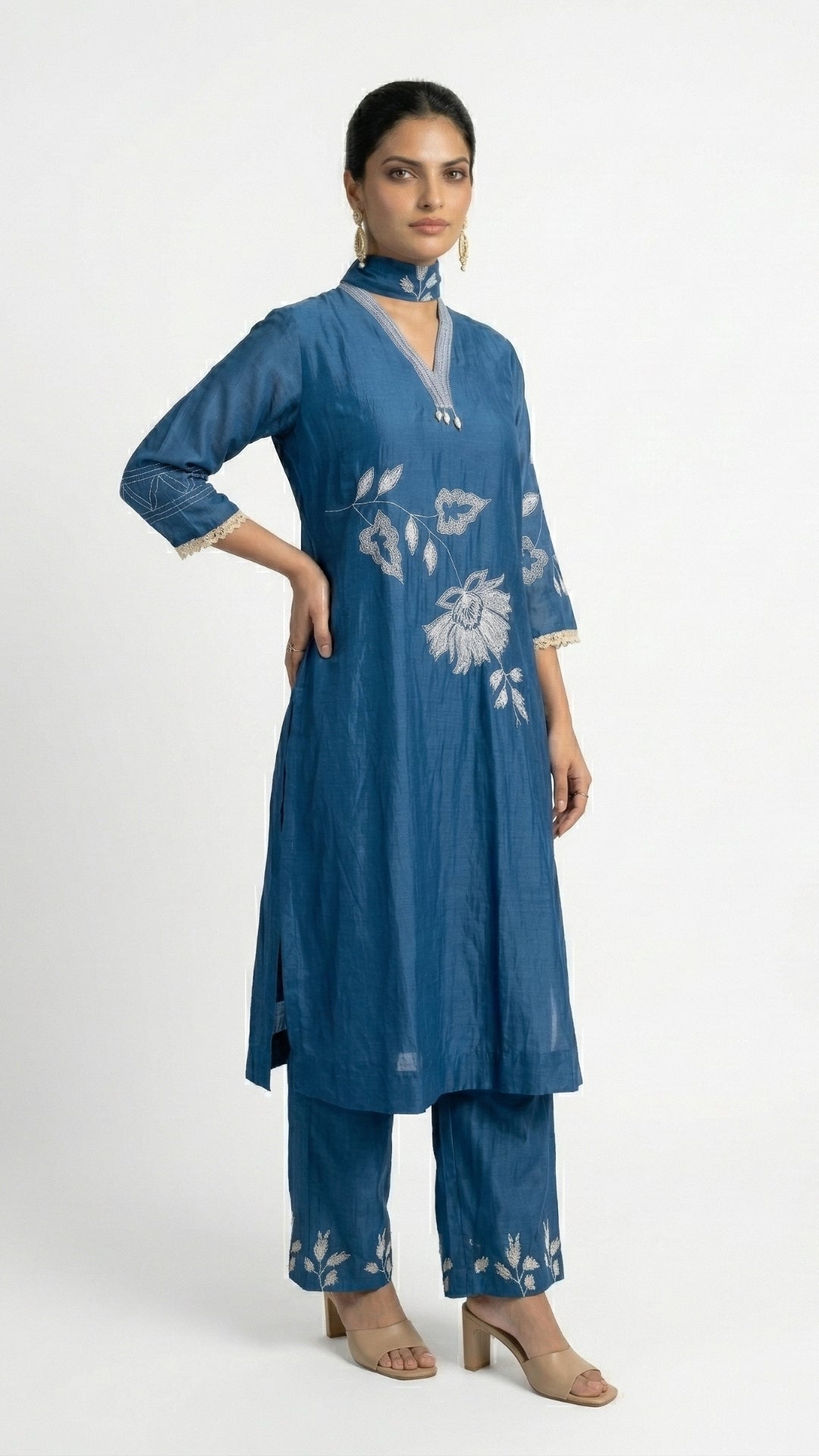Blue Mul Cotton Suit with Thread Work Detailing