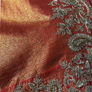 Rust Tissue Banarasi Unstitched Saree with Sequins & Cut Dana Work